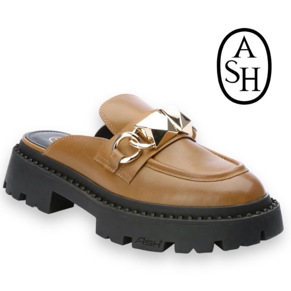 NWOT ASH Genius Chain Loafer Mule in Golden Brown Leather Size 5